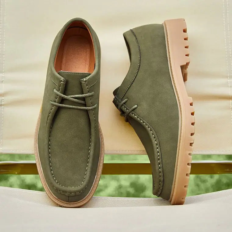 Men's Retro Casual Leather Shoes Classic Japanese Workwear for Outdoor Hiking Lace-Up